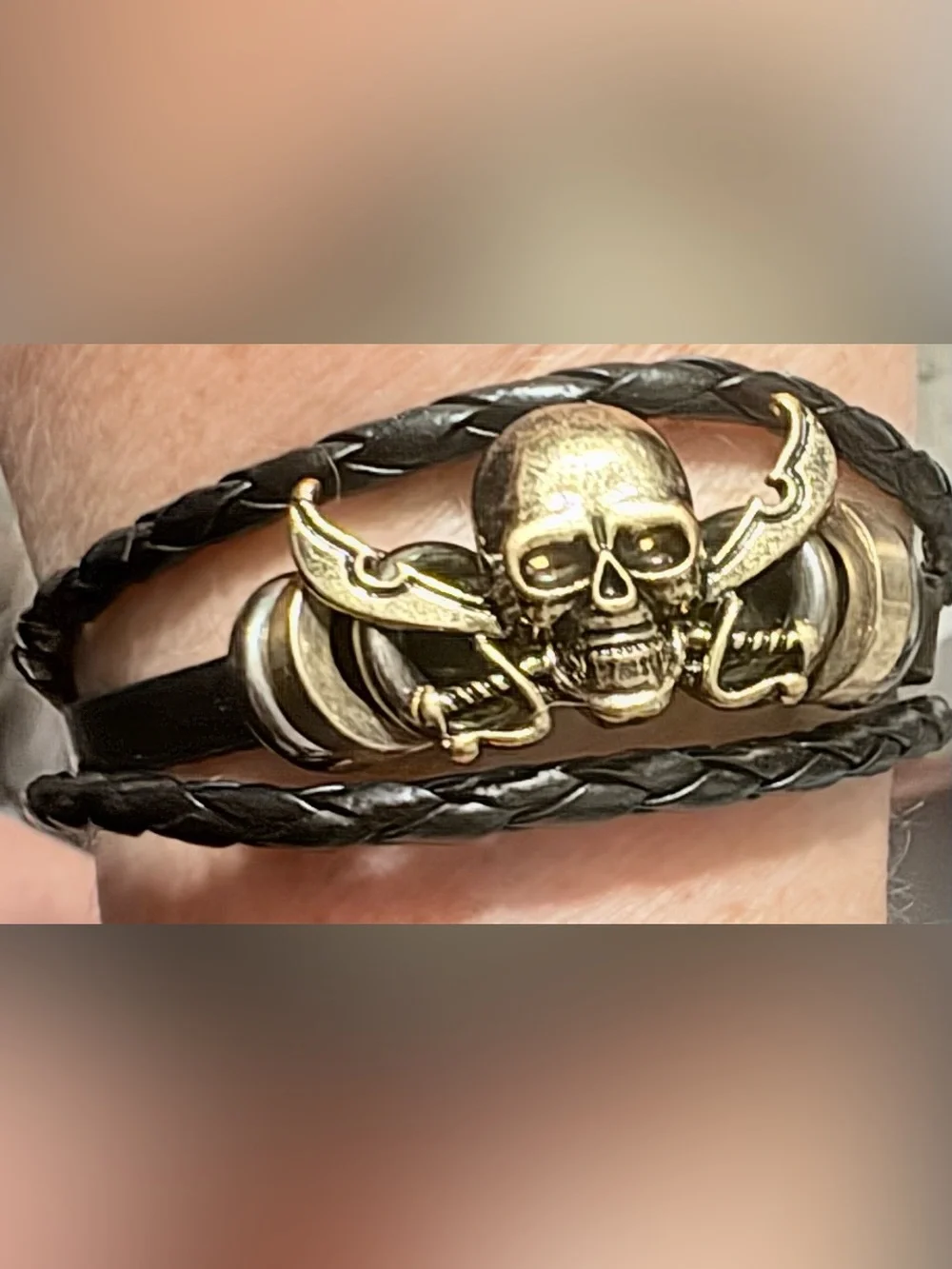 Black Leather Skull & Crossbones Men’s or women’s adjustable Bracelet
